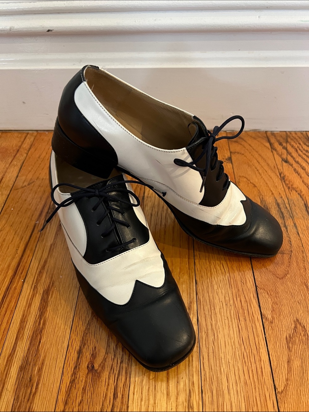 Rare Salvatore Ferragamo Black and White Two-Tone Leather Oxford Heels
